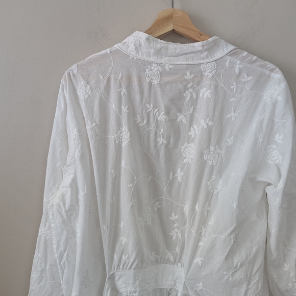 Vintage White Embroidered Floral Cotton Robe Cottagecore Dainty XL Bride - Picture 13 of 15
